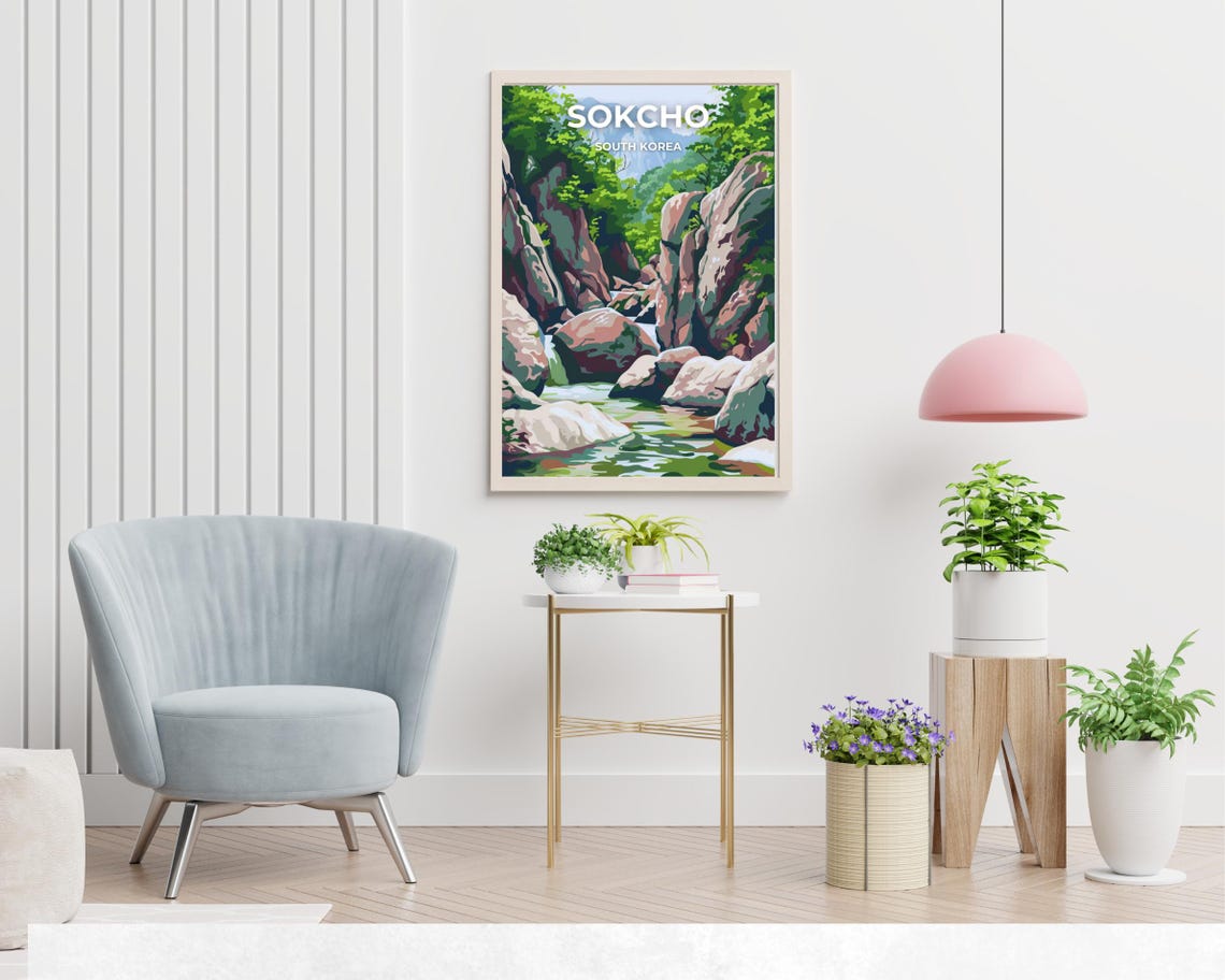 Sokcho South Korea Rocky Mountain Gorge Stream Travel Poster - Image 2