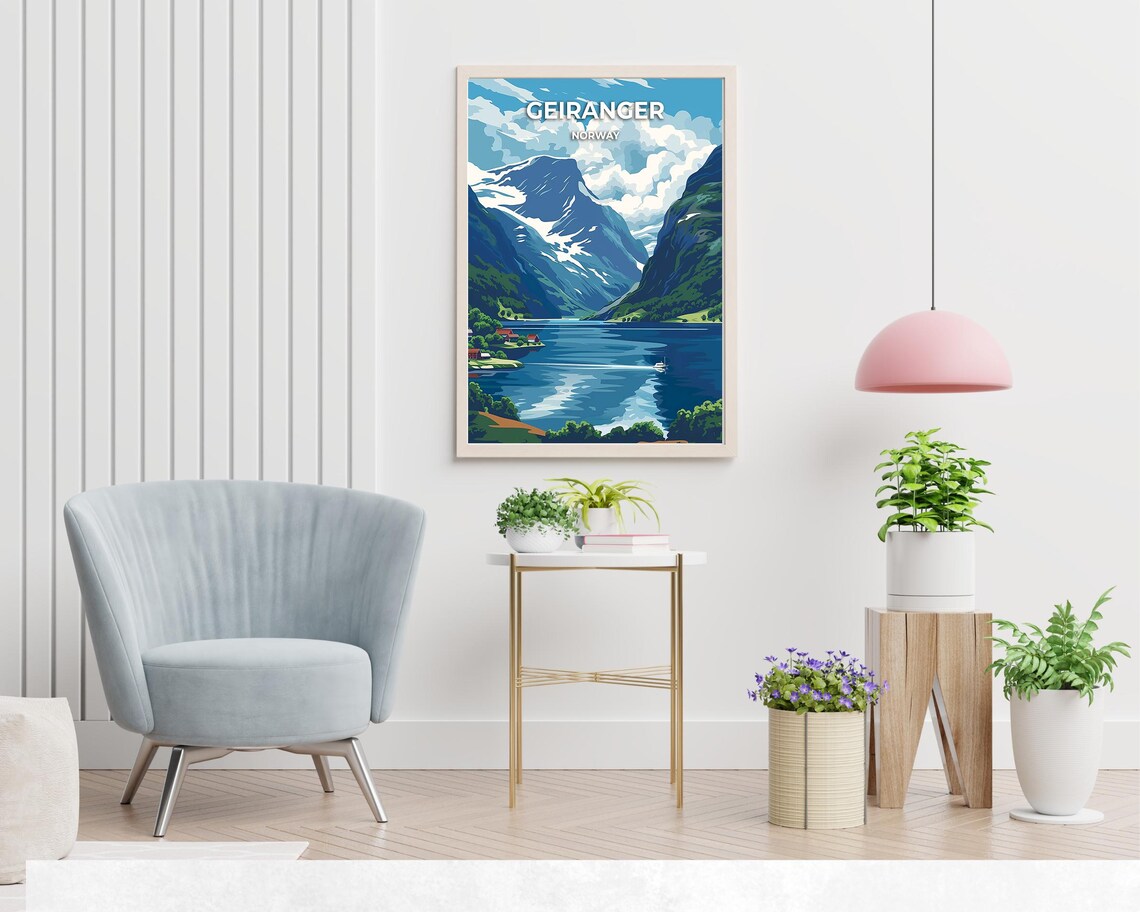 Geiranger Norway Fjord Mountains Lake Boat Scenic Nature Travel Poster - Image 2