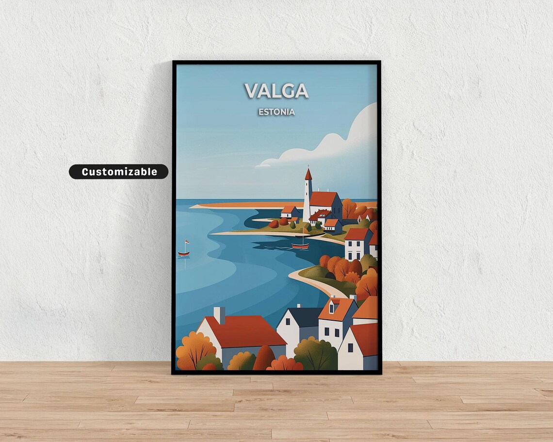 Valga Estonia Autumn Coastal Town Church River Boats Travel Poster