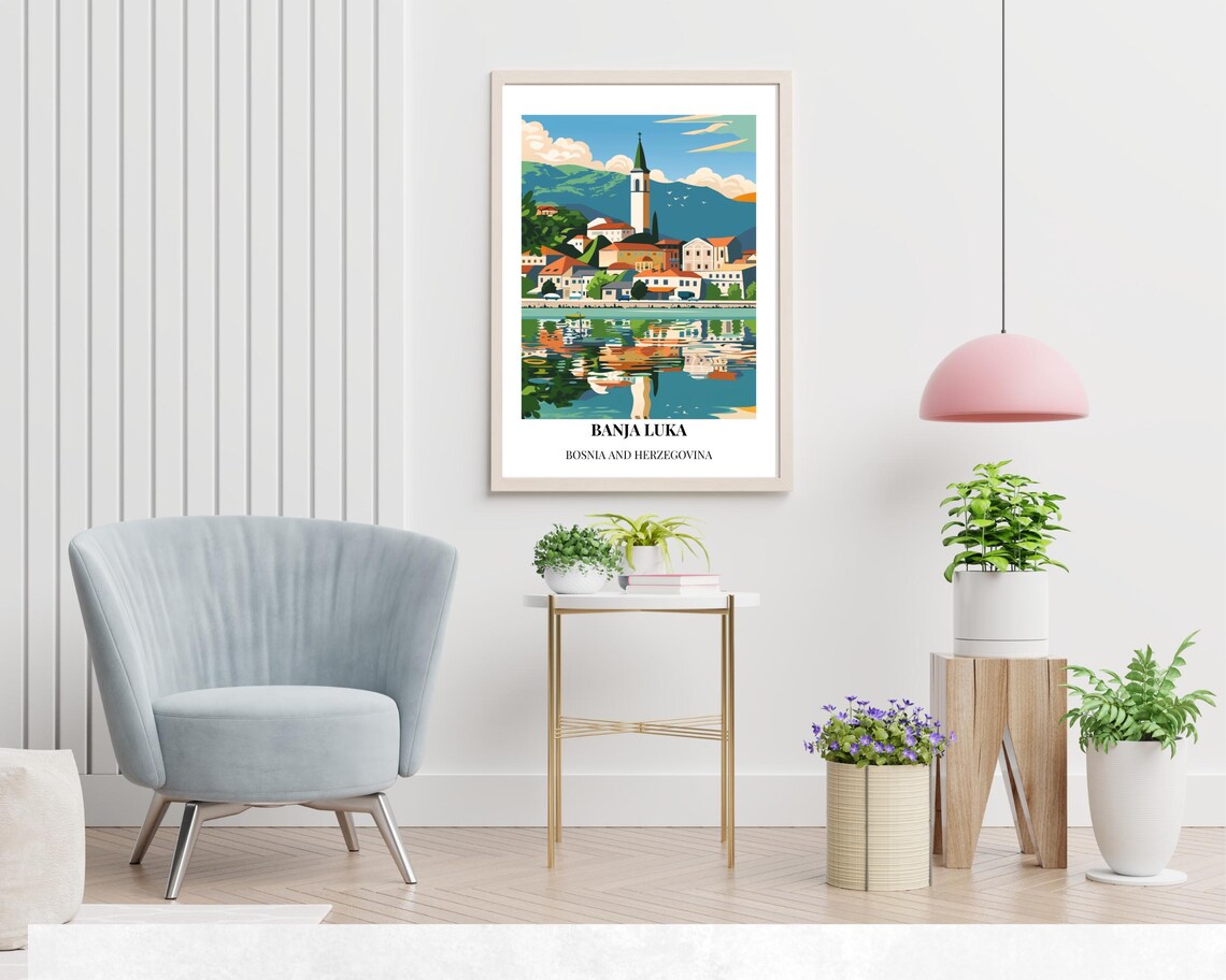 Banja Luka Bosnia Riverside Old Town Reflection Travel Poster - Image 2