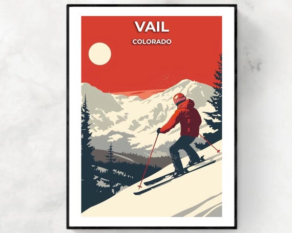 Vail Travel Print Vail Ski Poster Colorado Ski Poster Vail Ski Resort Print
