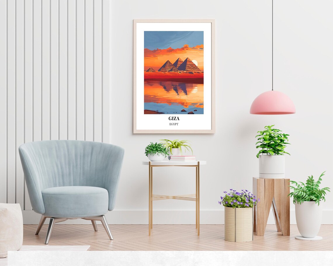 Giza Egypt Pyramids Sunset Reflection Travel Poster for Travel Lovers - Image 2