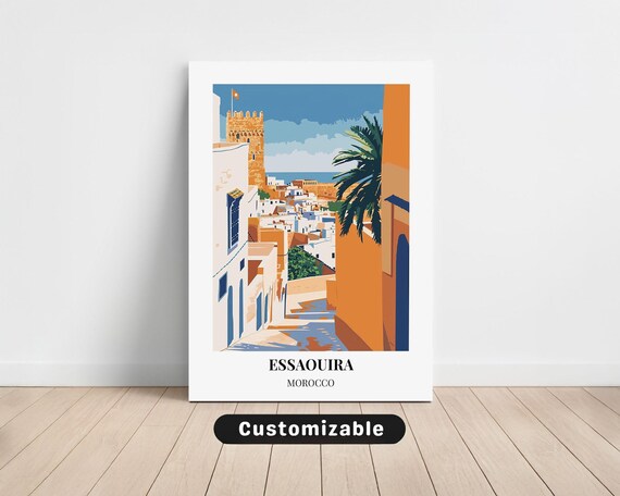 Essaouira Morocco Medina Street Ocean View Customizable Coastal Travel Poster
