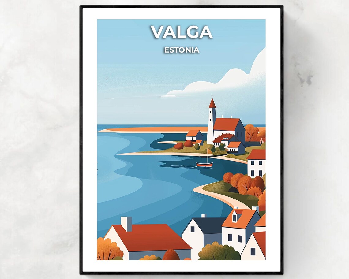 Valga Estonia Picturesque Coastal Village Curved Bay Travel Poster