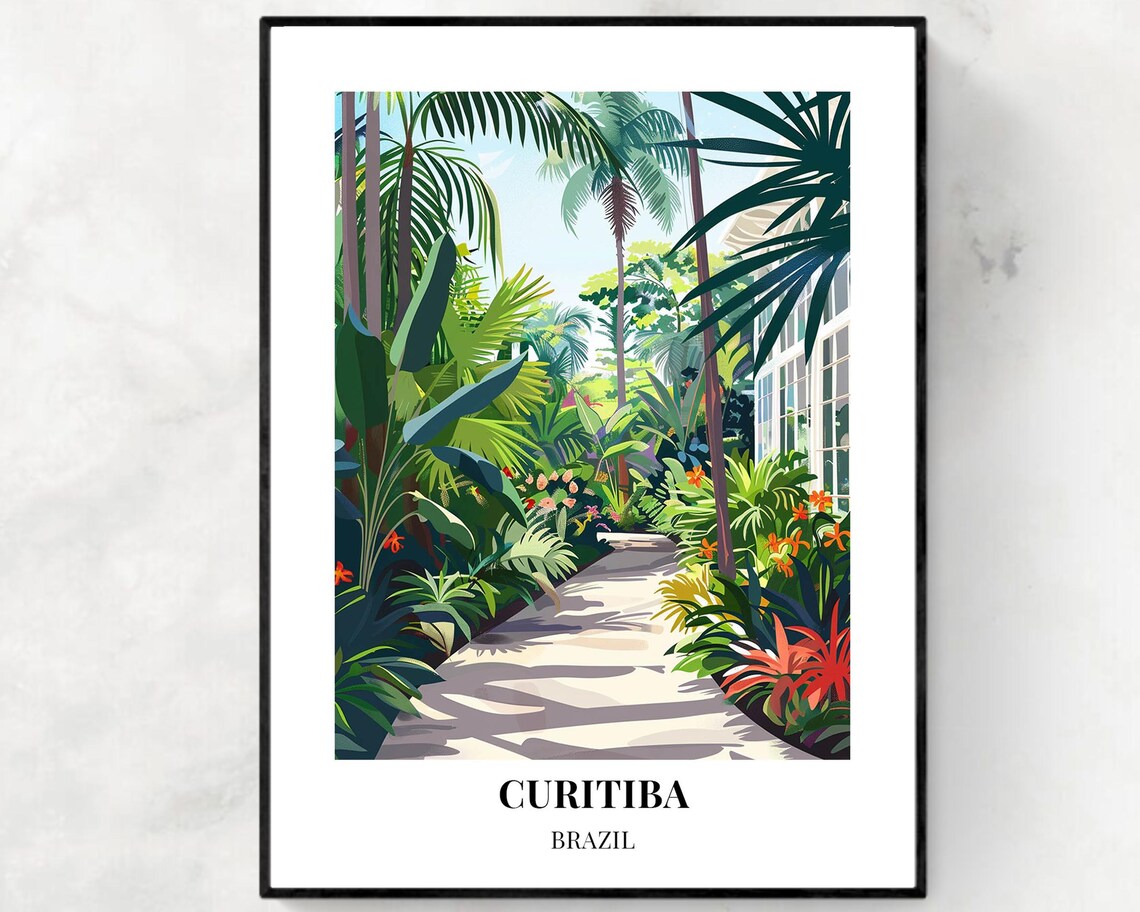 Curitiba Brazil Lush Botanical Garden Greenhouse Travel Poster