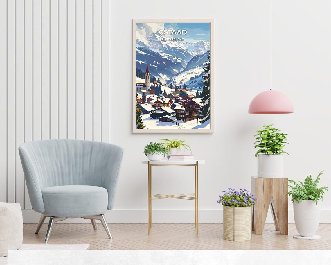 Gstaad Switzerland Alpine Ski Resort Snowy Village Travel Poster - Image 2
