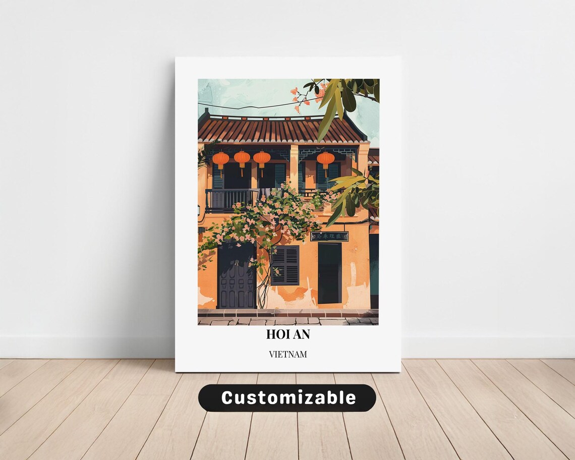 Hoi An Vietnam Old House Red Lanterns Retro Travel Art Poster