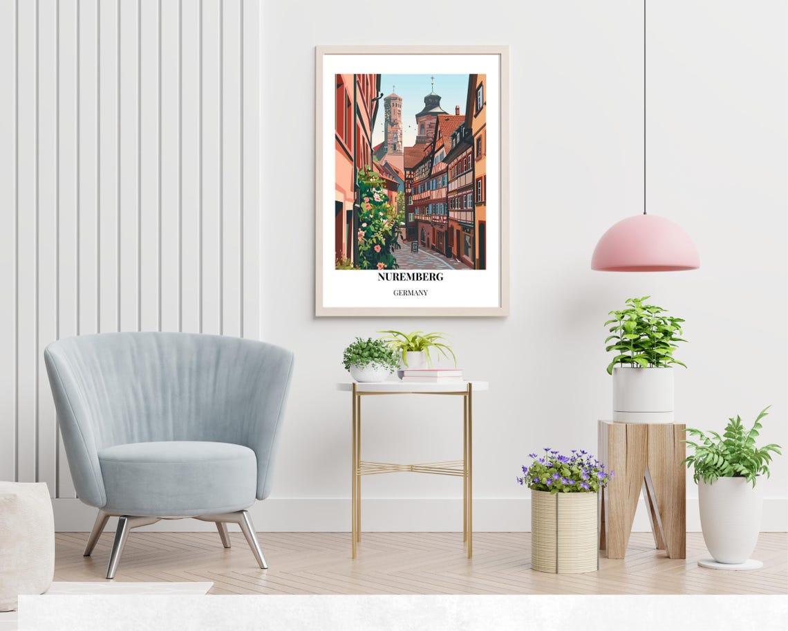 Nuremberg Germany Half Timbered Historic Old Street Travel Poster - Image 2
