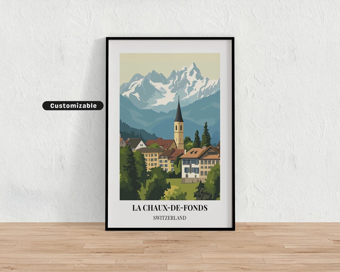 La Chaux-de-Fonds Switzerland Alpine Town Church Peaks Travel Poster
