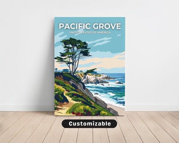 Pacific Grove Cypress Coast Rocky Shore Vector Travel Poster