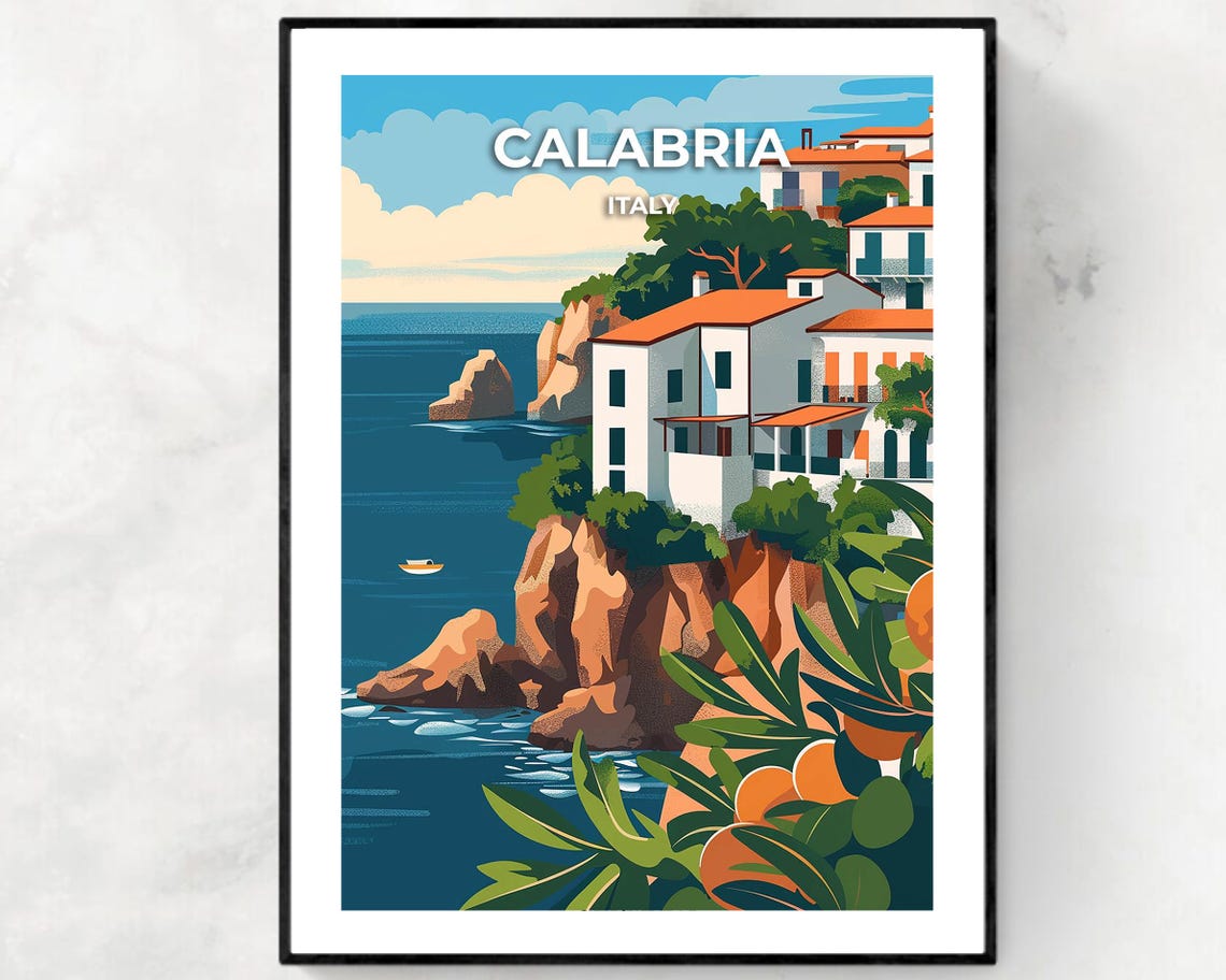 Calabria Italy Whitewashed Village Perched On Sea Cliffs Poster