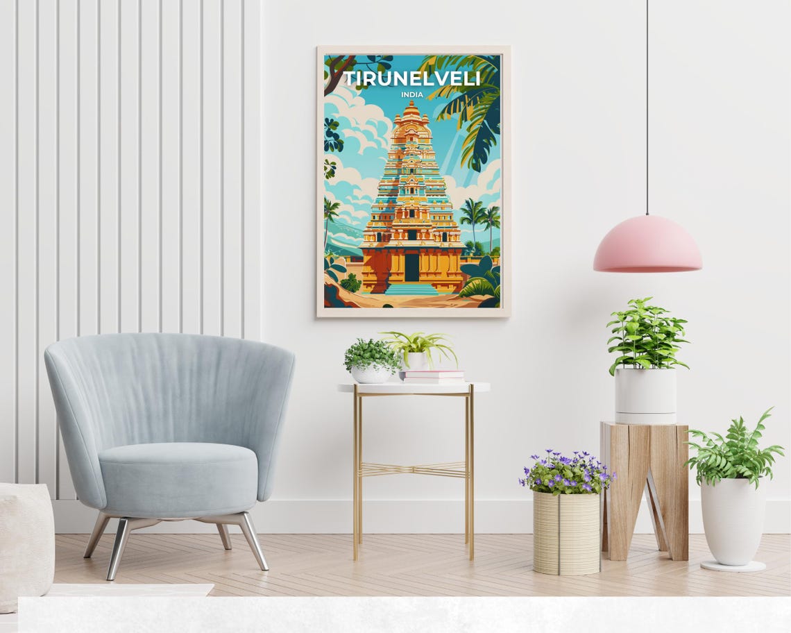 Tirunelveli India Ornate Temple Tower Palm Trees Daytime Poster - Image 2