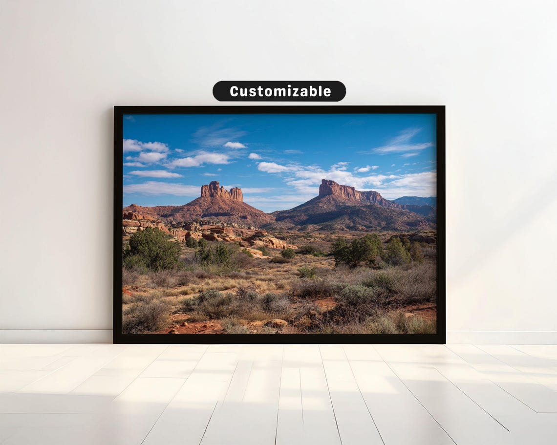 Red Rock Desert With Towering Mesas Under Clear Blue Sky Wall Art