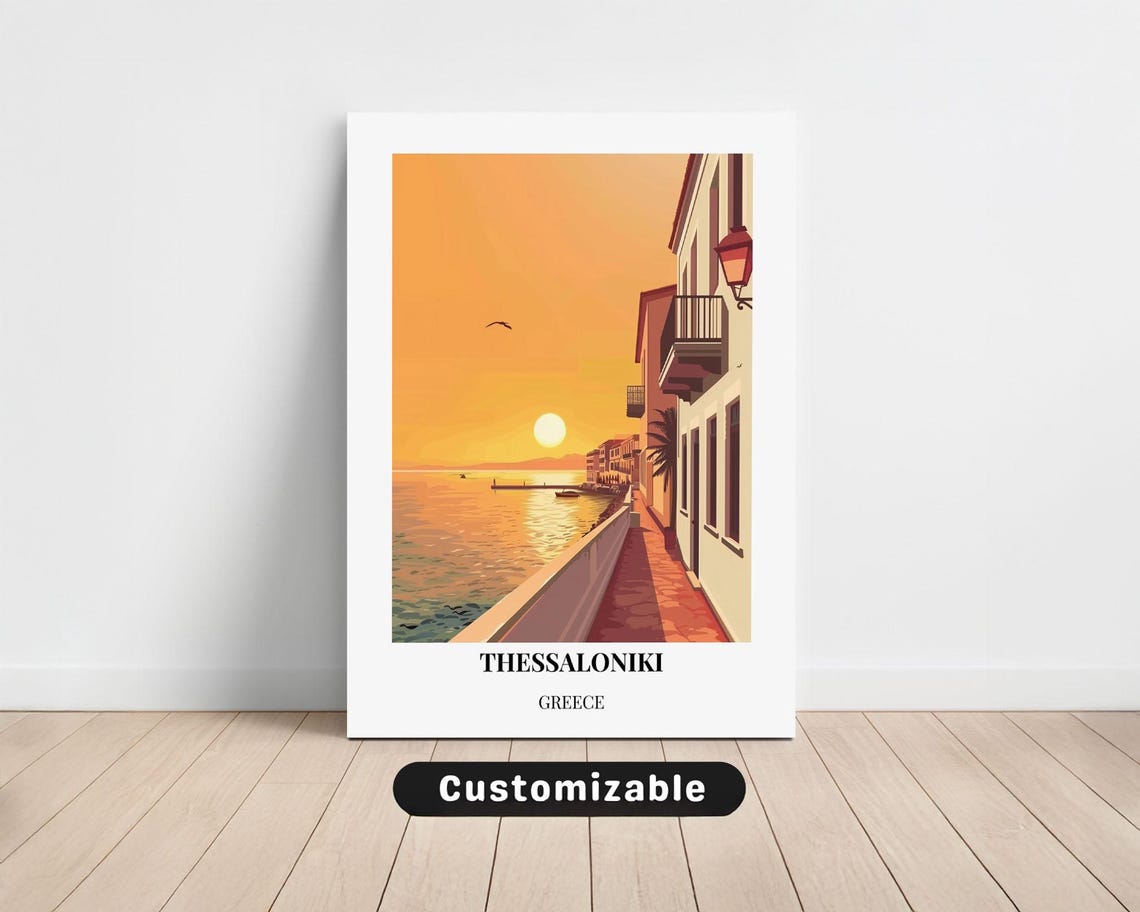 Thessaloniki Greece Waterfront Sunset Promenade Travel Poster
