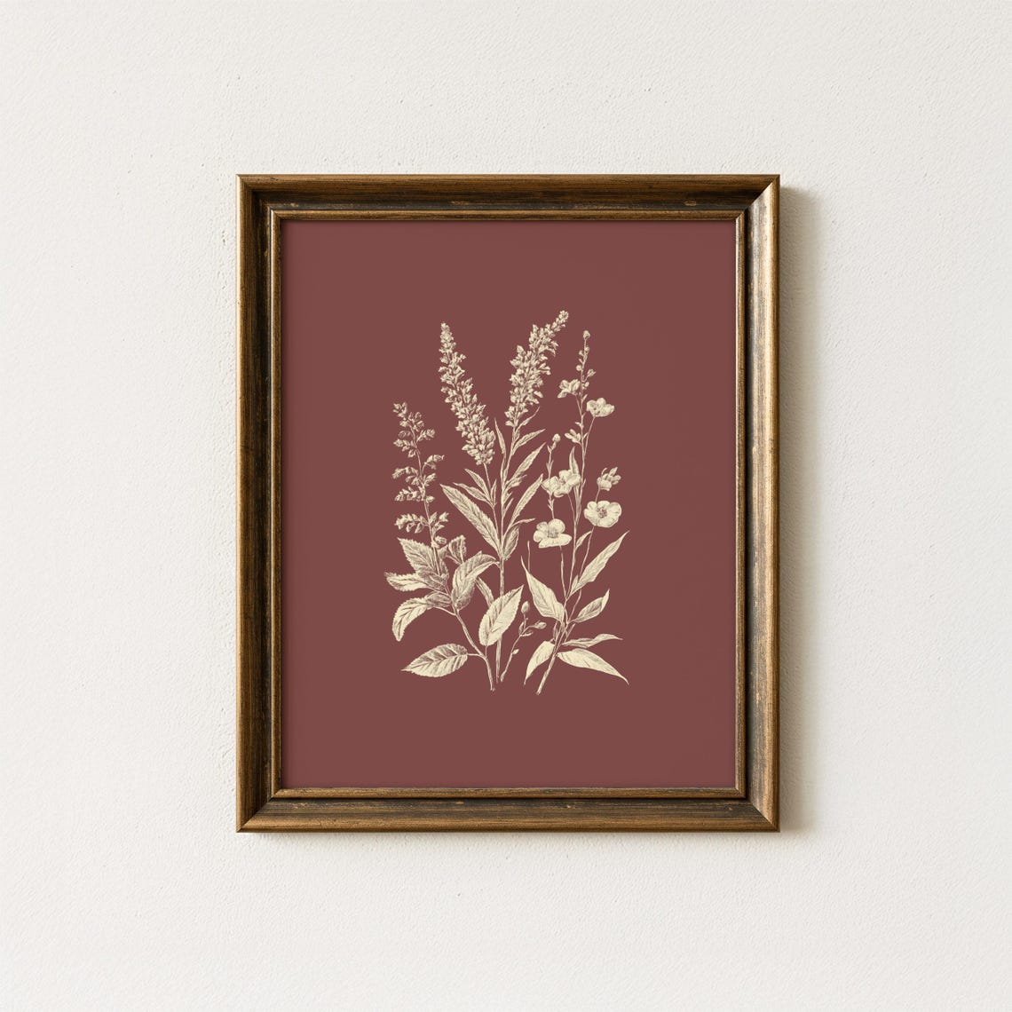 Vintage Botanical Wildflower Sketch on Warm Terracotta Art Poster