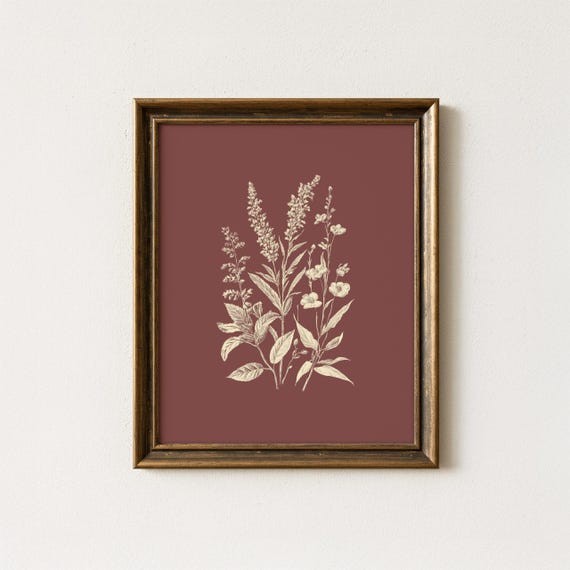 Botanical Sketch Wall Art Vintage Floral Drawing Plant Illustration Rustic Flower Decor For Bedroom Or Entryway