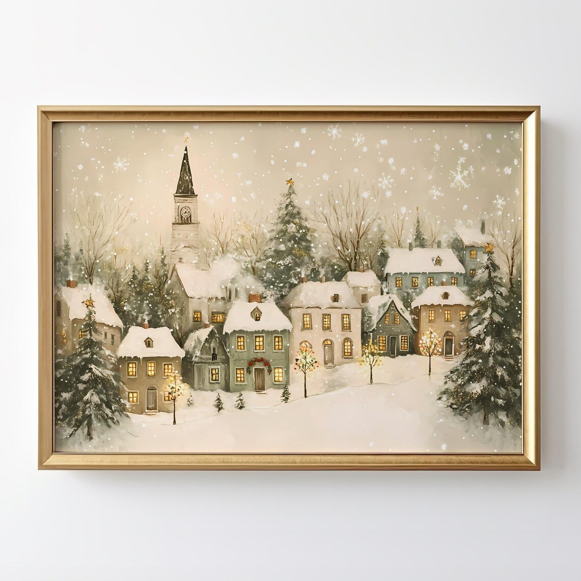Cozy Christmas Village Art Print, Holiday Decor
