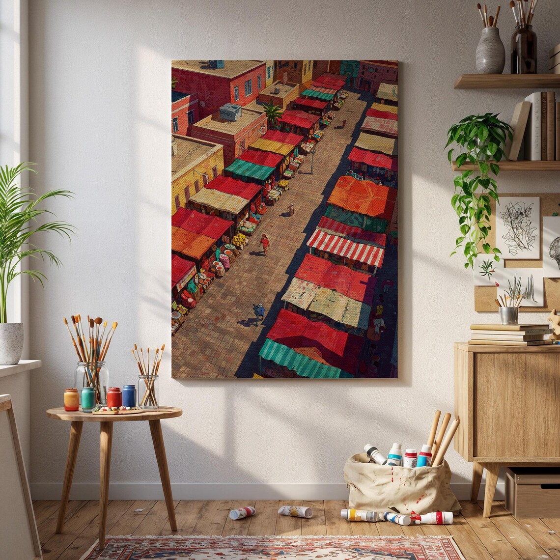 Colorful Market Street Aerial View Mediterranean Travel Poster