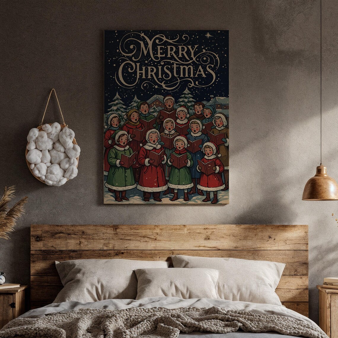 Merry Christmas Vintage Carolers Singing Retro Holiday Poster