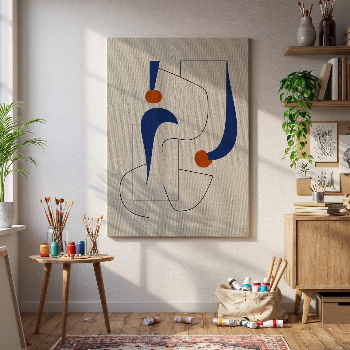 Minimal Navy Terracotta Geometric Abstract Shapes Modern Canvas Print