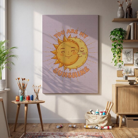 You Are My Sunshine Retro Sun Moon Whimsical Nursery Kids Poster