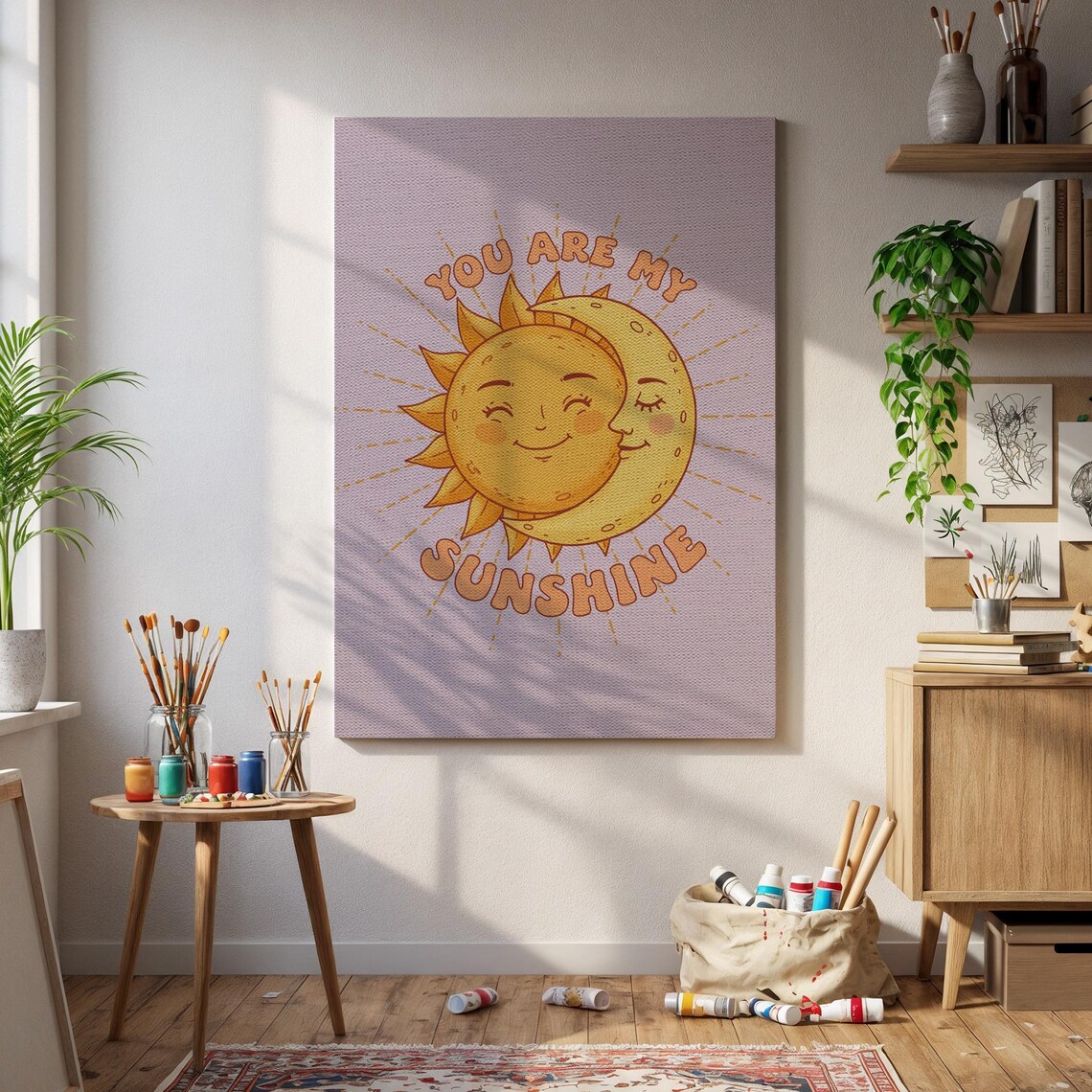You Are My Sunshine Retro Sun Moon Whimsical Nursery Kids Poster
