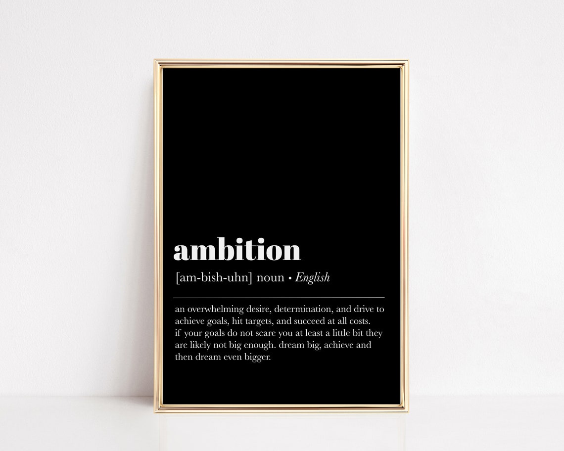 Ambition Dictionary Definition Black Background Motivational Poster