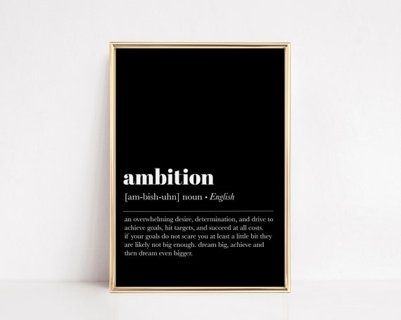 Ambition Definition Print Motivational Wall Art Home Office Decor Home Office Wall Art Inspirational Quote Print