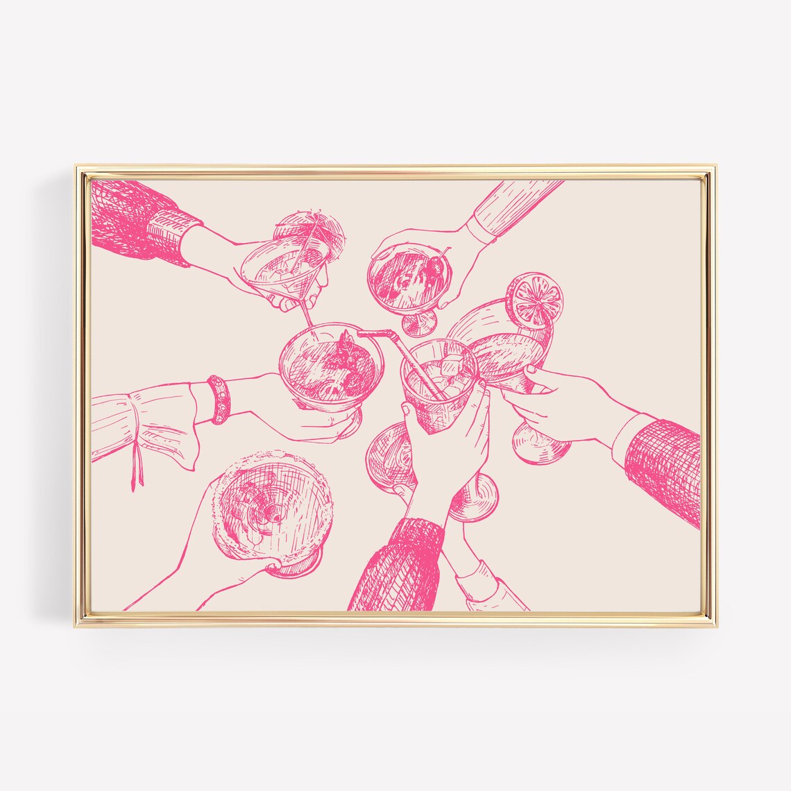 Pink Cheers Print, Preppy Bar Cart Decor