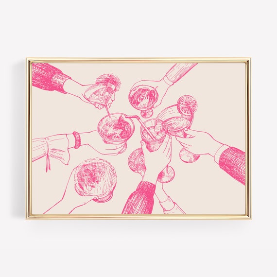 Pink Cheers Print, Preppy Bar Cart Decor