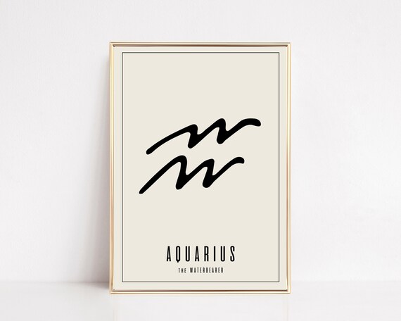 Aquarius Zodiac Symbol The Waterbearer Cream Minimalist Sign Poster