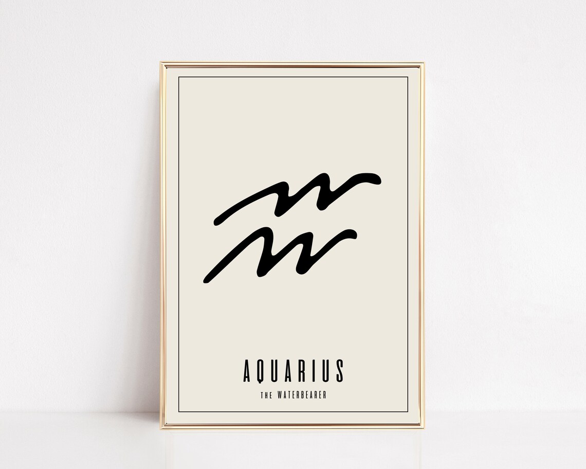 Aquarius Zodiac Symbol The Waterbearer Cream Minimalist Sign Poster