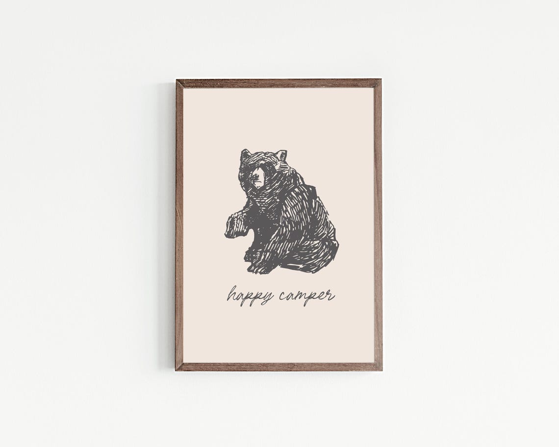 Happy Camper Bear Cub Sketch Print Funny Nursery Cabin Wall Art Poster - Image 2