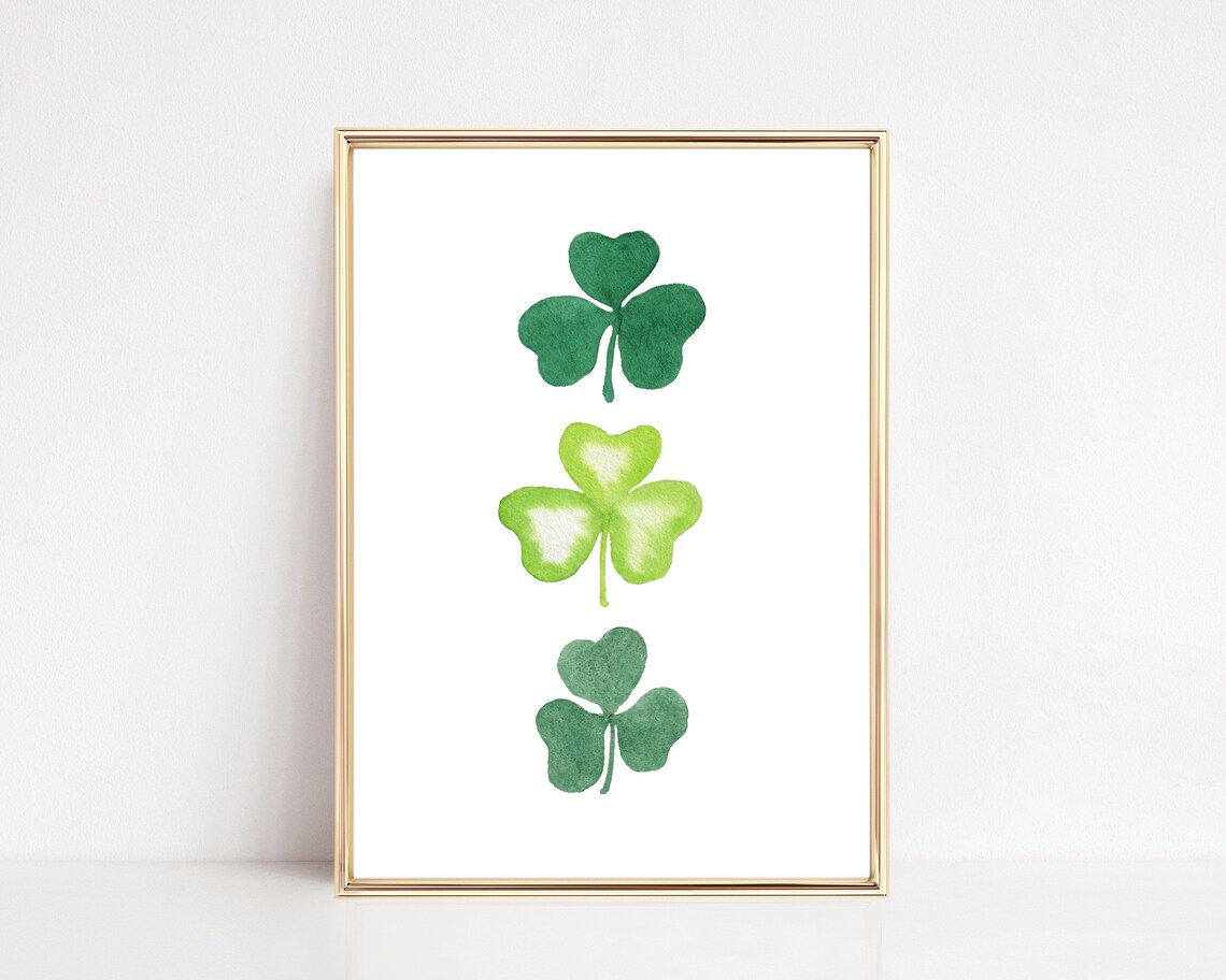 Shamrock Watercolor Three Green Clover St Patrick's Day Art Poster