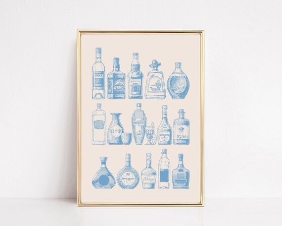 Bar Cart Decor Sky Blue Art Print