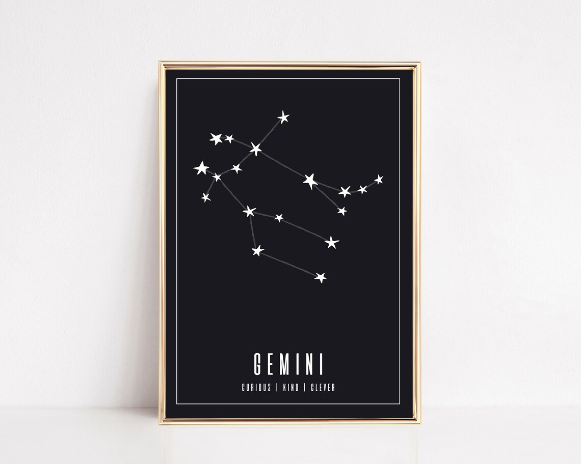 Gemini Star Constellation Zodiac Sign Poster In Black And White