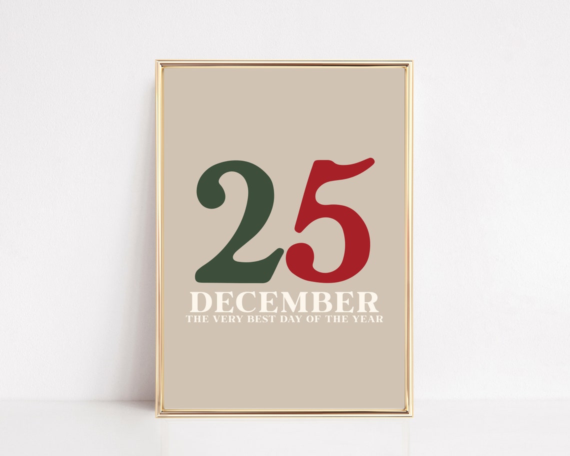 December 25 Christmas Day Bold Retro Number Typography Wall Art