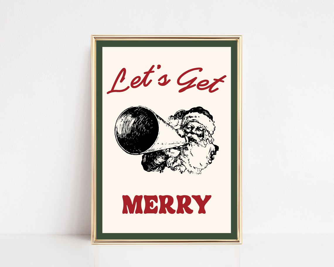 Retro Christmas Decor Lets Get Merry Christmas Art Print