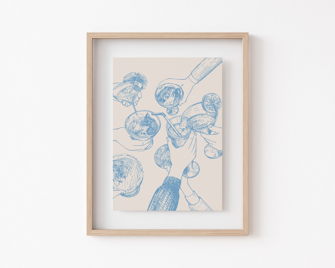Cheers Print Bar Cart Decor, Aesthetic Wall Art