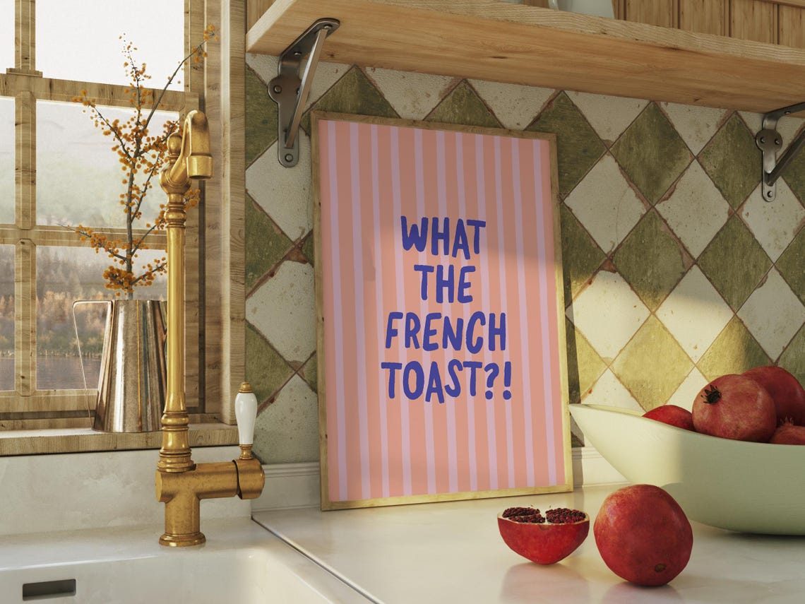 What The French Toast Funny Pink Striped Brunch Kitchen Poster