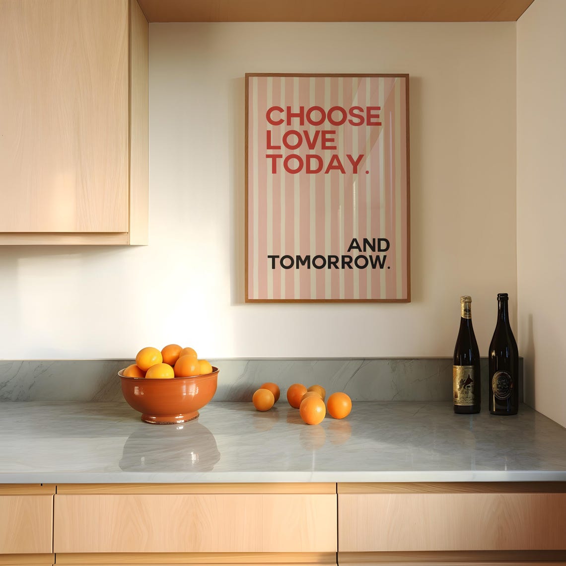 Choose Love Today and Tomorrow Quote Print Pink Striped Retro Wall Art - Image 2