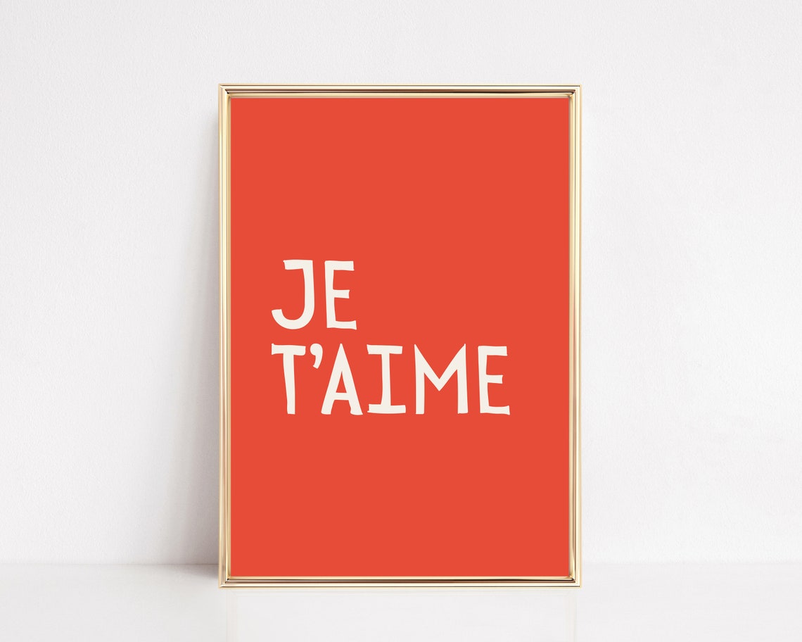 Je T'aime White Hand Lettered On Coral Red French Quote Poster