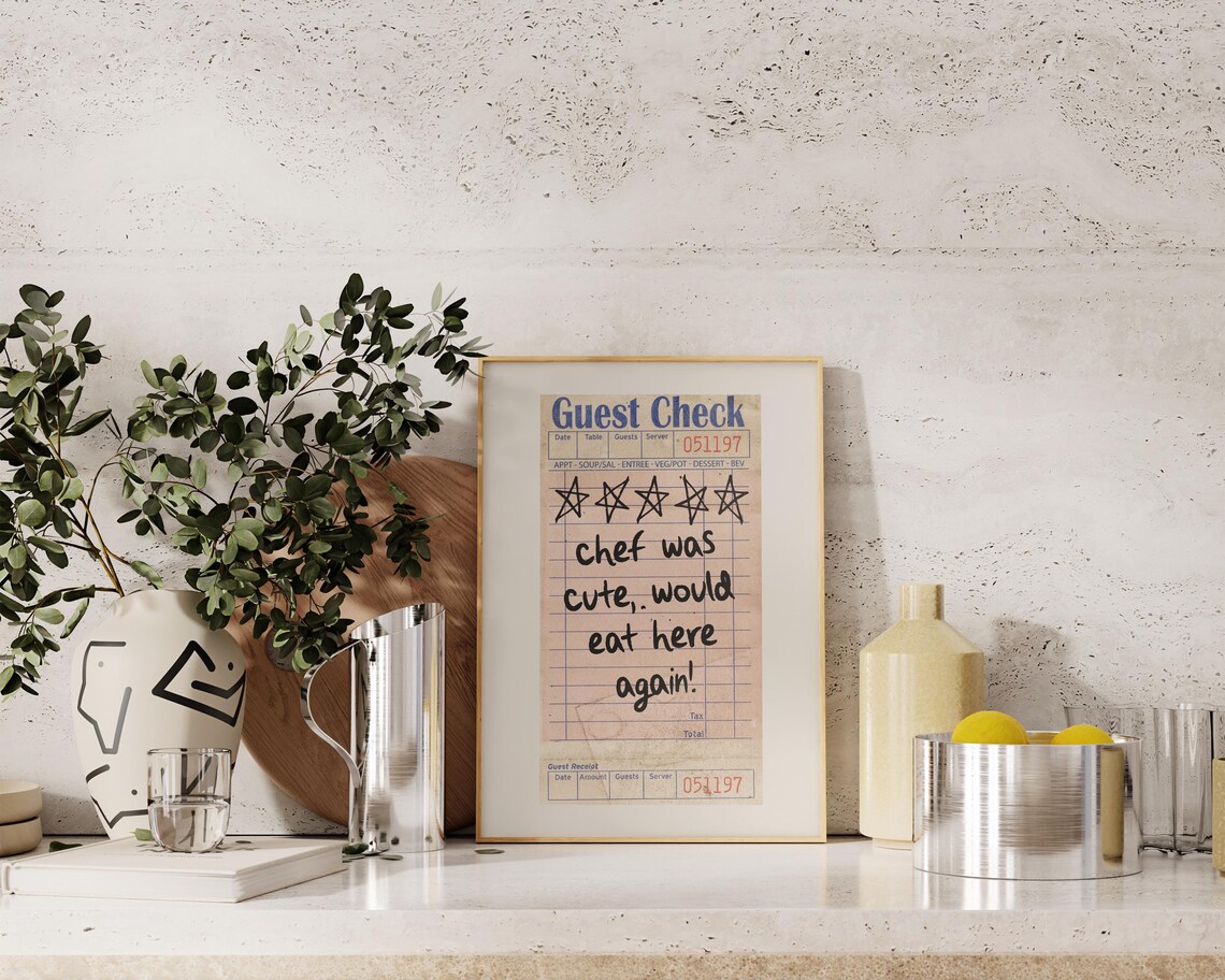 Chef Was Cute Guest Check Art Print, Kitchen Decor - Image 3