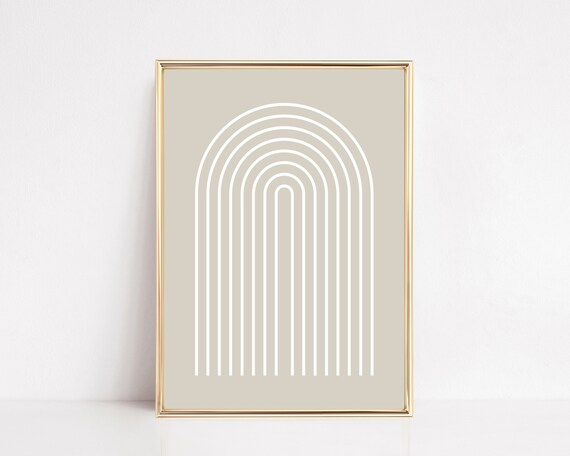 Geometric Rainbow Art Print Boho Wall Art Neutral Wall Art Minimalist Home Decor Beige And White Art