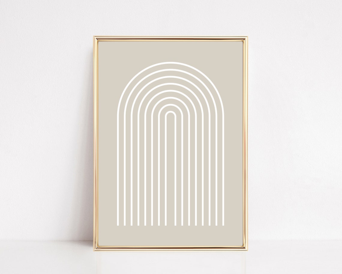 Geometric Rainbow Art Print Boho Wall Art Neutral Wall Art Minimalist Home Decor Beige And White Art