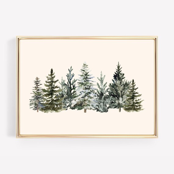 Watercolor Pine Trees Winter Evergreen Forest Farmhouse Poster