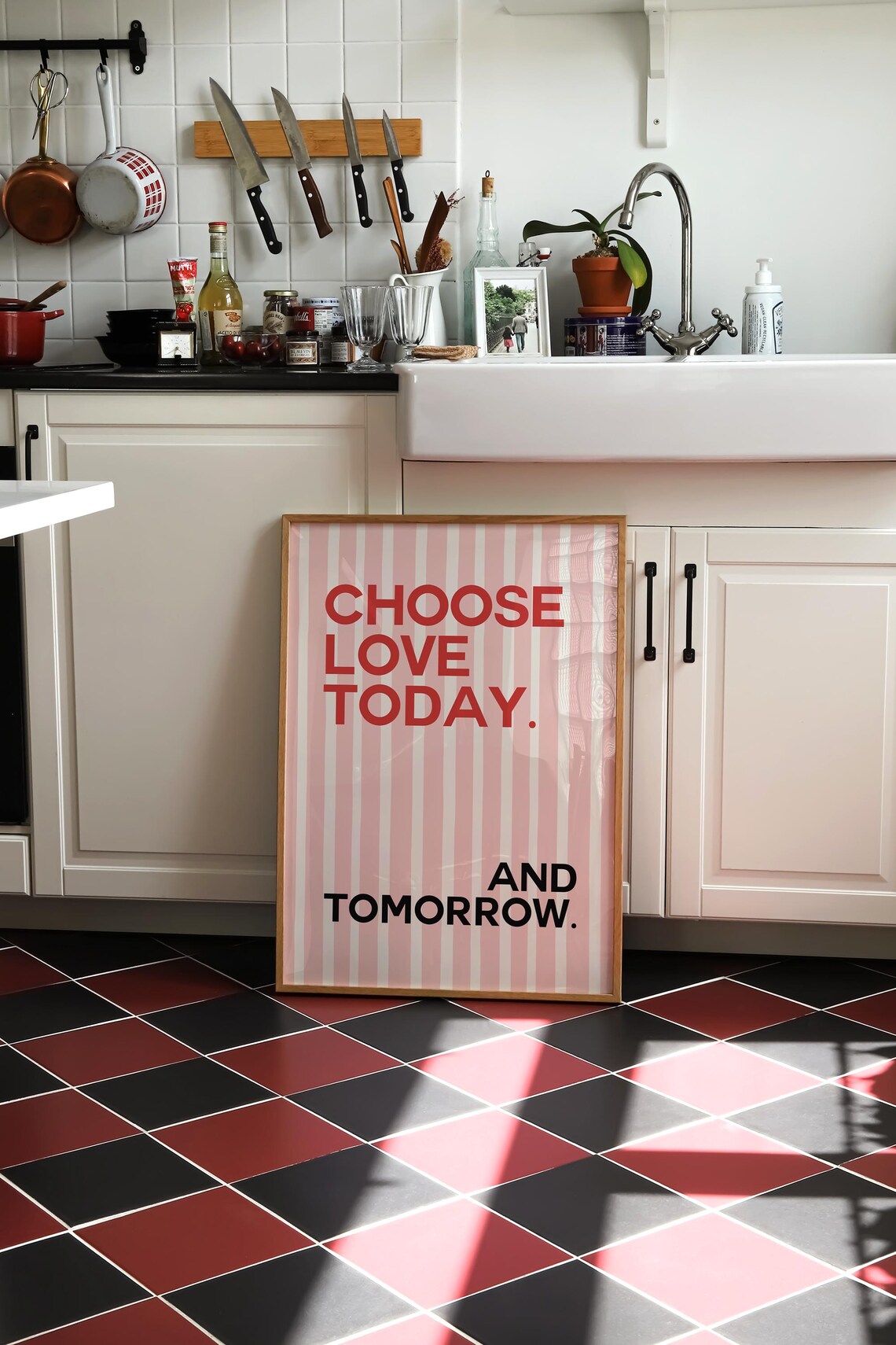 Choose Love Today and Tomorrow Quote Print Pink Striped Retro Wall Art - Image 3