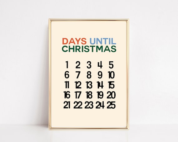 Days Until Christmas Advent Countdown Numbers Colorful Holiday Poster