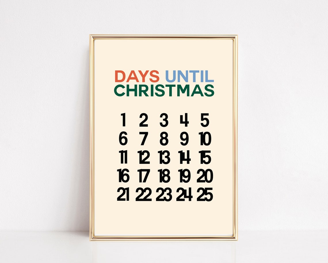 Days Until Christmas Advent Countdown Numbers Colorful Holiday Poster