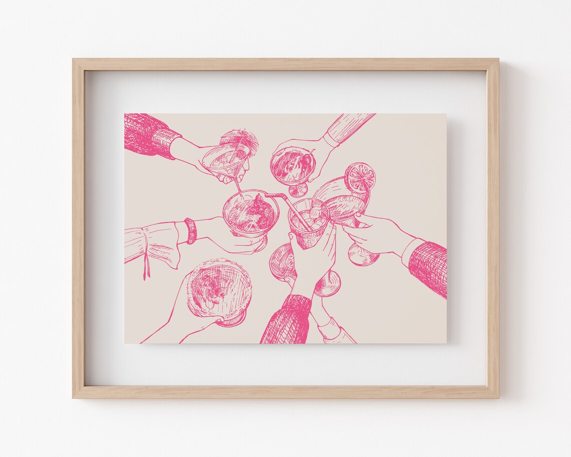 Pink Cheers Print, Preppy Bar Cart Decor - Image 2